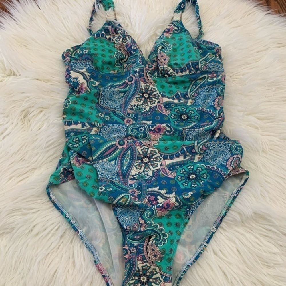 Assets Spanx one piece paisley swimsuit size XL